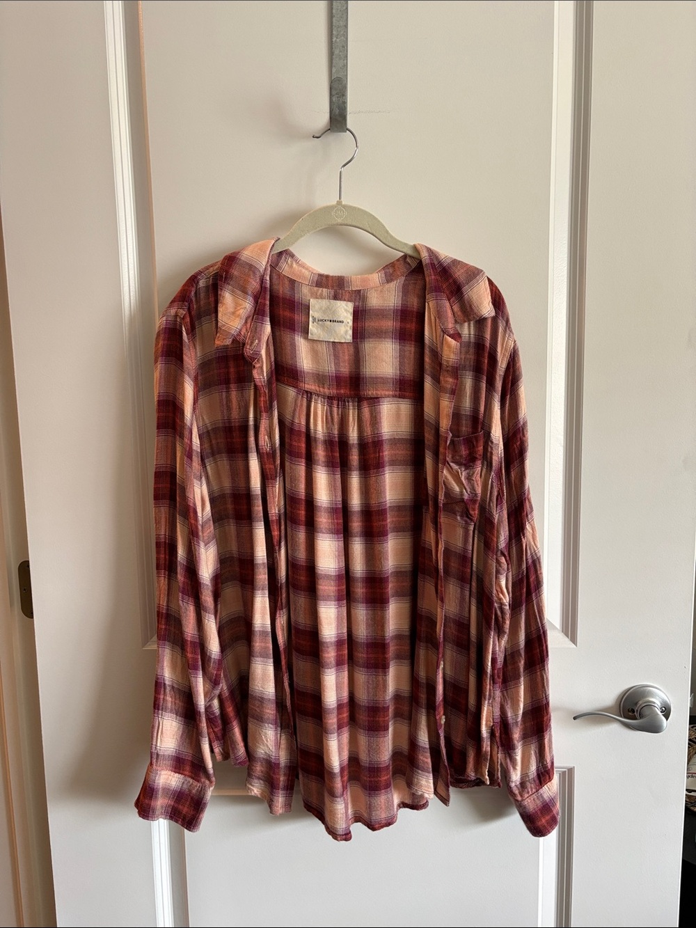 Lucky Brand Plaid Button-Up Shirt in Cream & Burgundy